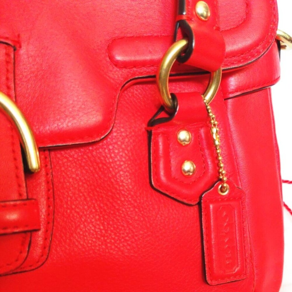 Coach Soho Leather Campbell Flap Convertible Satchel in Hot Orange & Brass, EUC - Picture 14 of 16